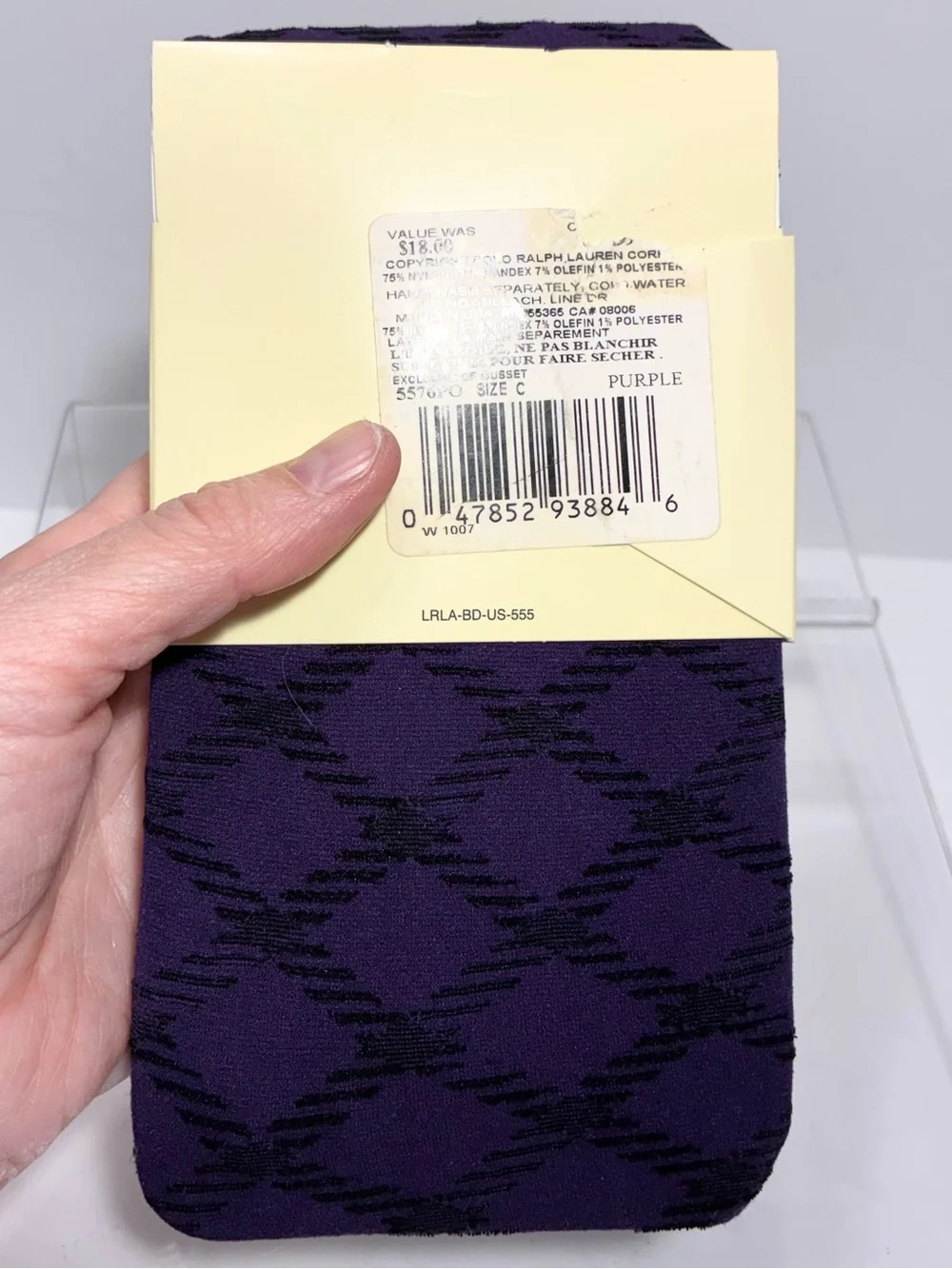 Y2K VTG Lauren Ralph Lauren USA MADE Control Top Patterned Tights Purple Size C